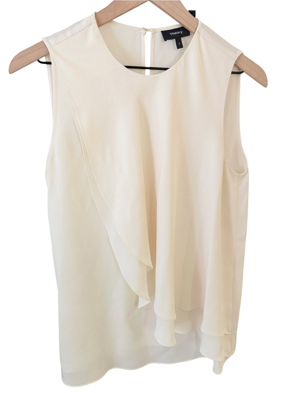 Theory Cream Sleeveless Ruffled Shell Top